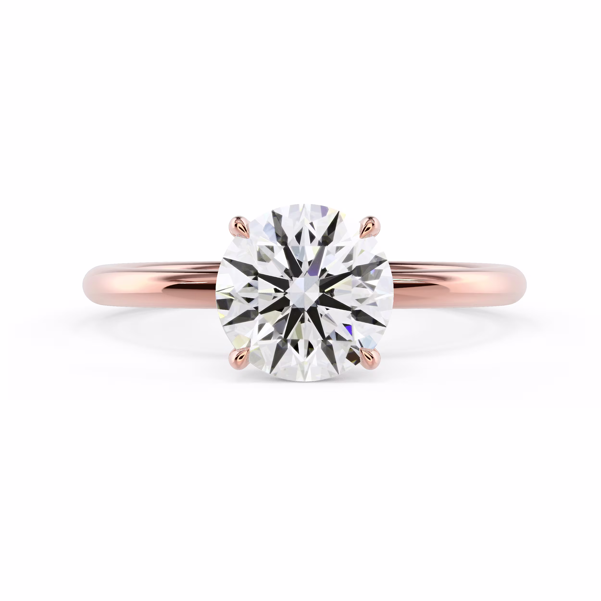 Diamonds Round Petite Four Prong Solitaire in Rose Gold (Main View)