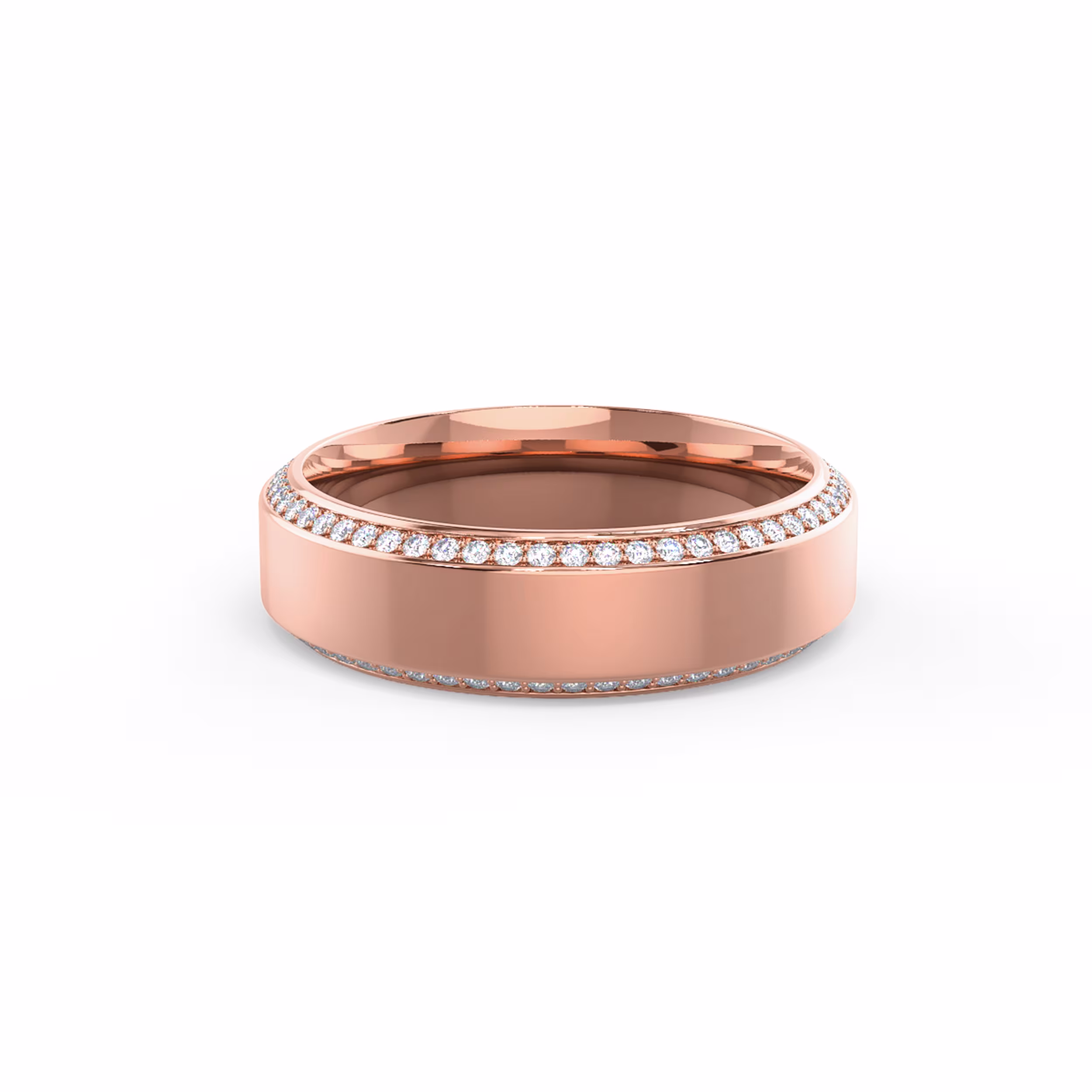 Round Lab Grown Diamonds Wide Beveled Channel Eternity Band in Rose Gold (Main View)