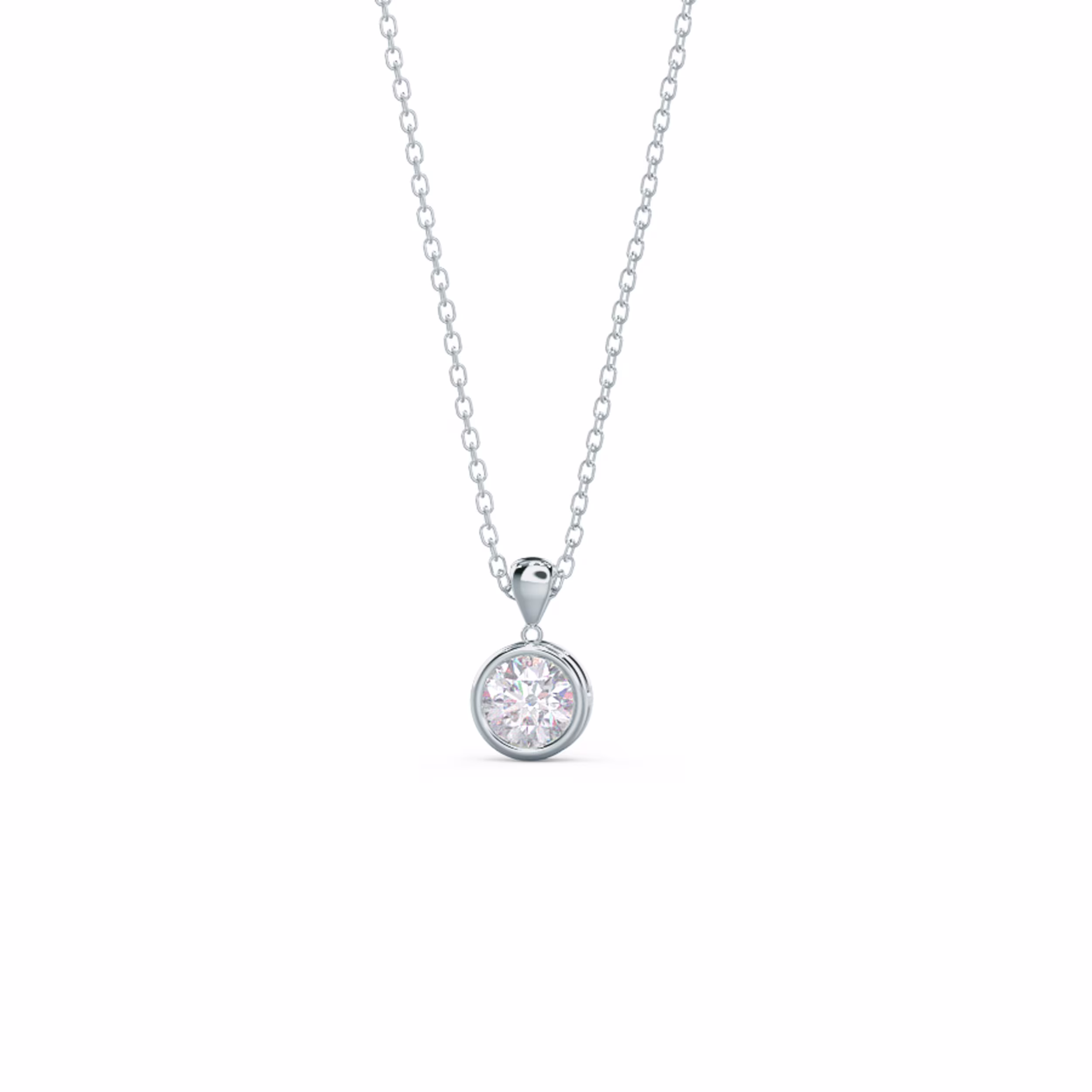 Round Brilliant Diamonds set in White Gold Single Bezel Set Round Diamond Pendant (Main View)