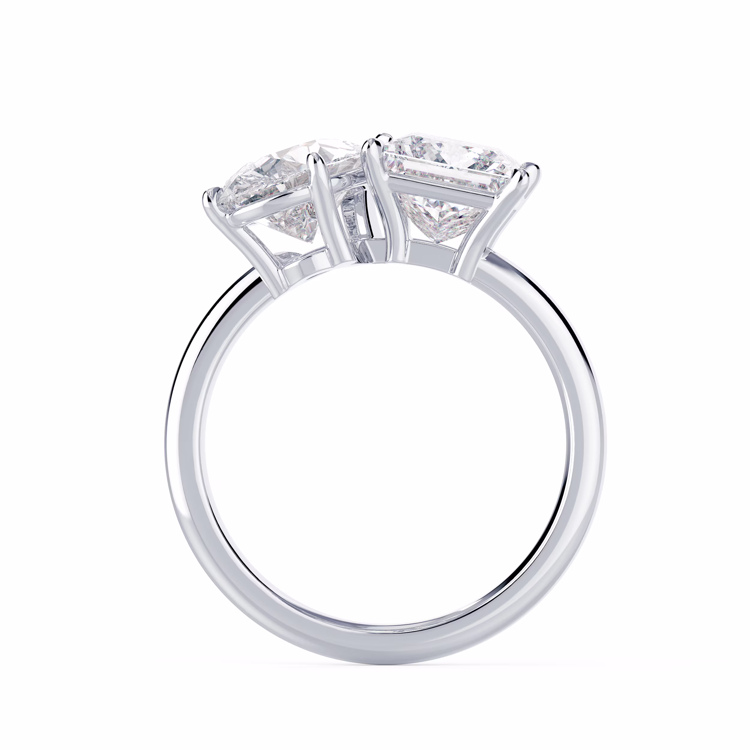 Diamonds Toi et Moi Ring in White Gold (Profile View)
