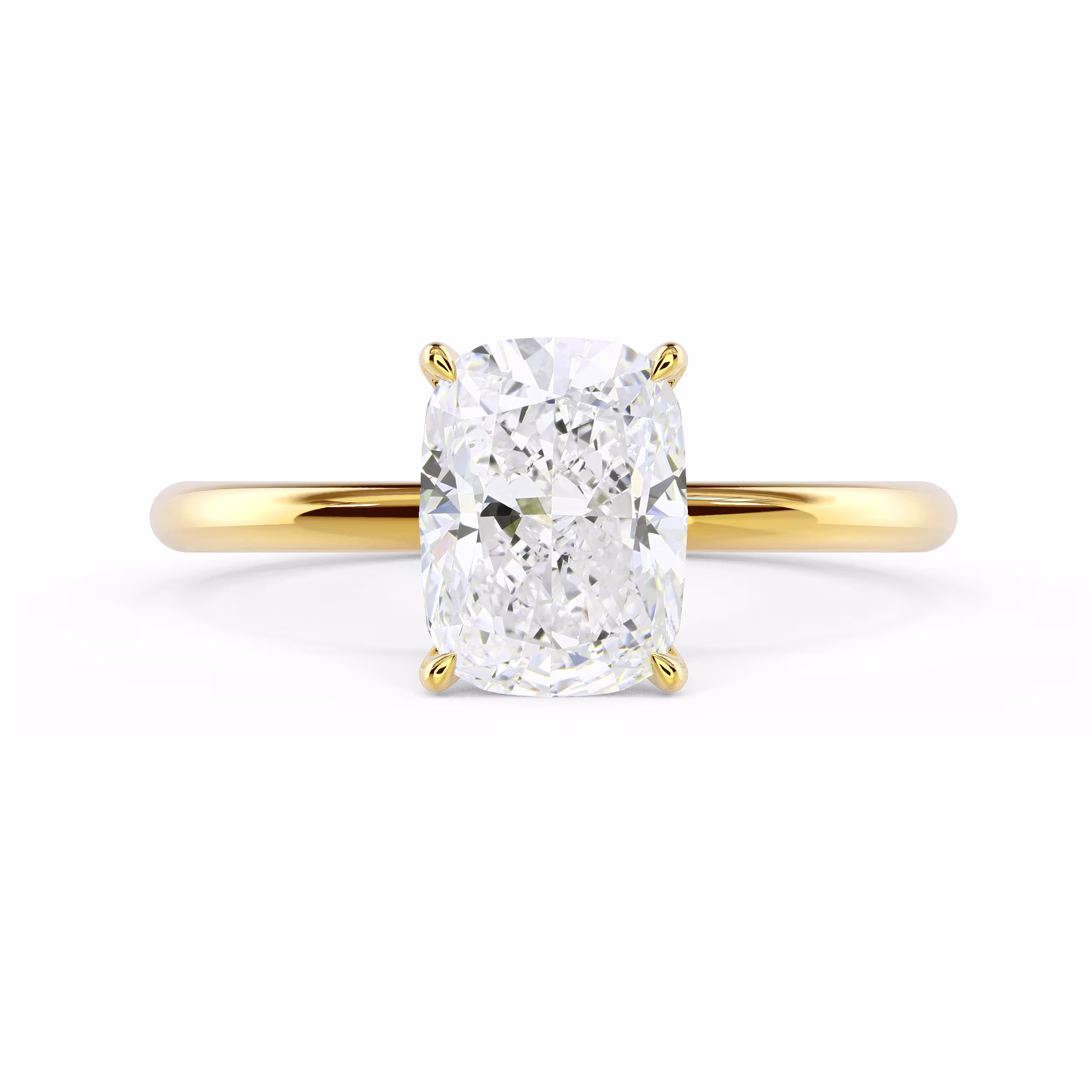 Created Diamonds set in Yellow Gold Cushion Petite Four Prong Solitaire Diamond Engagement Ring (Main View)