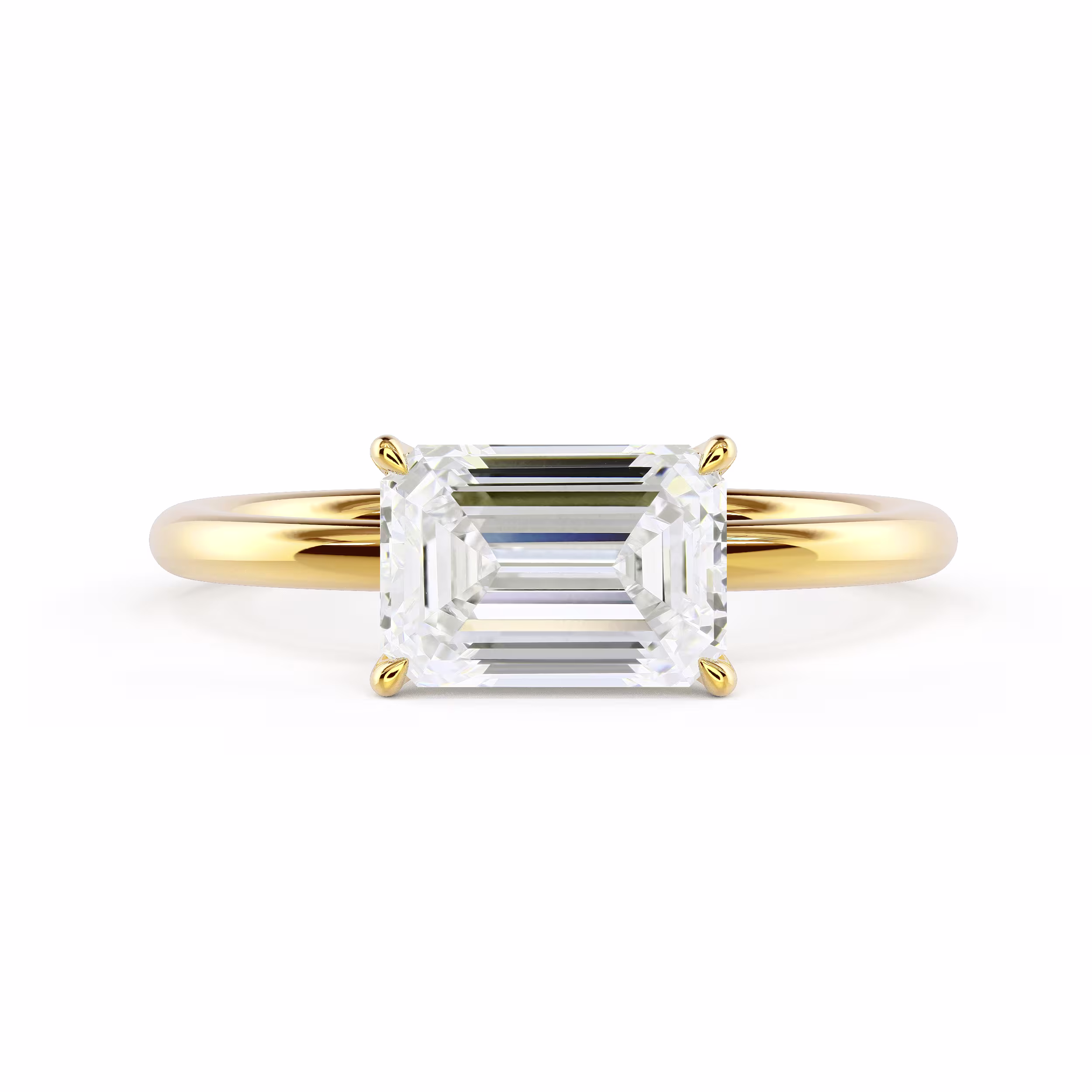 Hand Selected Lab Grown Diamonds Emerald East-West Solitaire in Yellow Gold (Main View)
