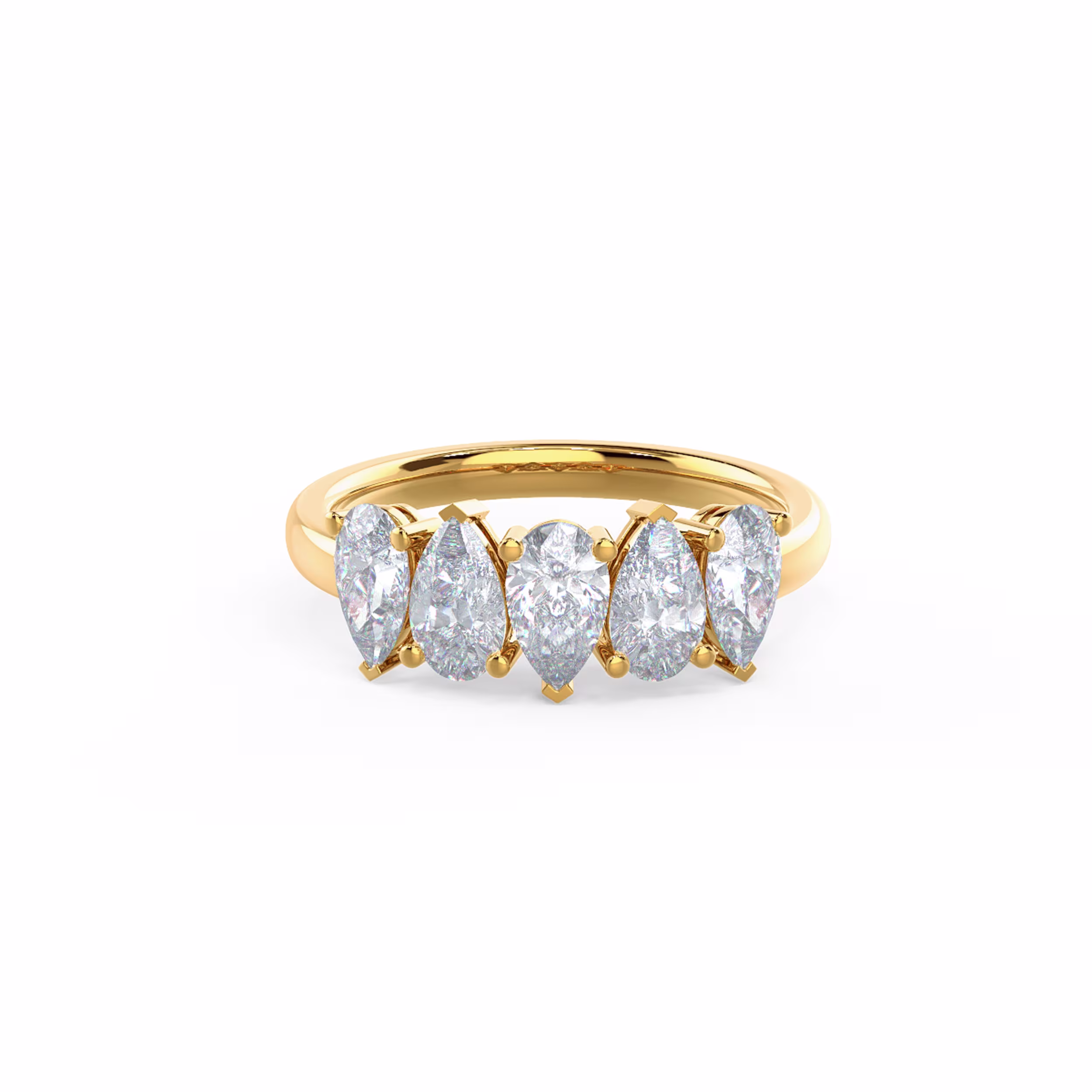 Yellow Gold Pear Alternating Five Stone featuring Exceptional Quality 1.5 Carat Diamonds (Main View)