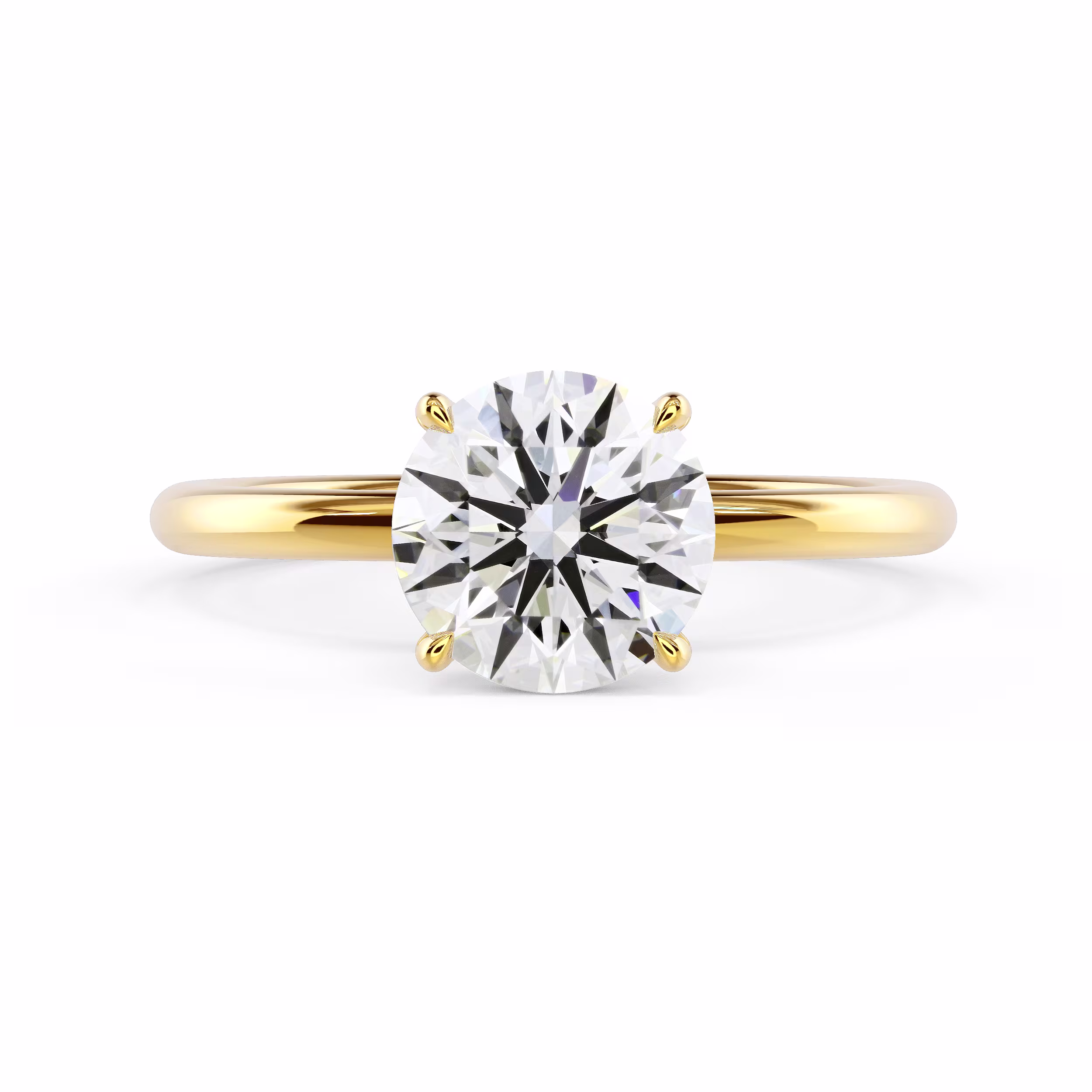 Yellow Gold Round Petite Four Prong Solitaire featuring High Quality Diamonds (Main View)