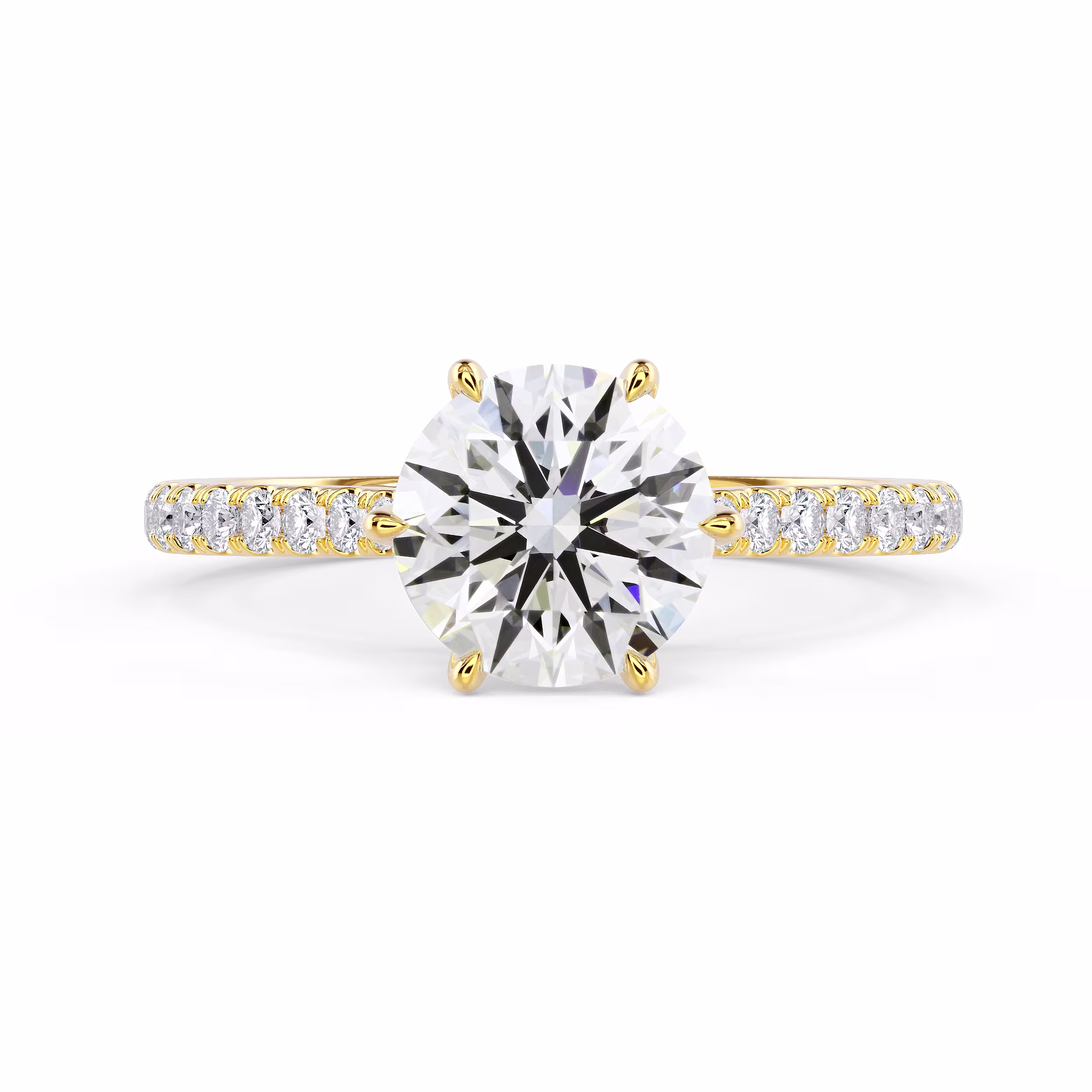 Synthetic Diamonds Round Trellis Six Prong Pavé Setting in Yellow Gold (Main View)