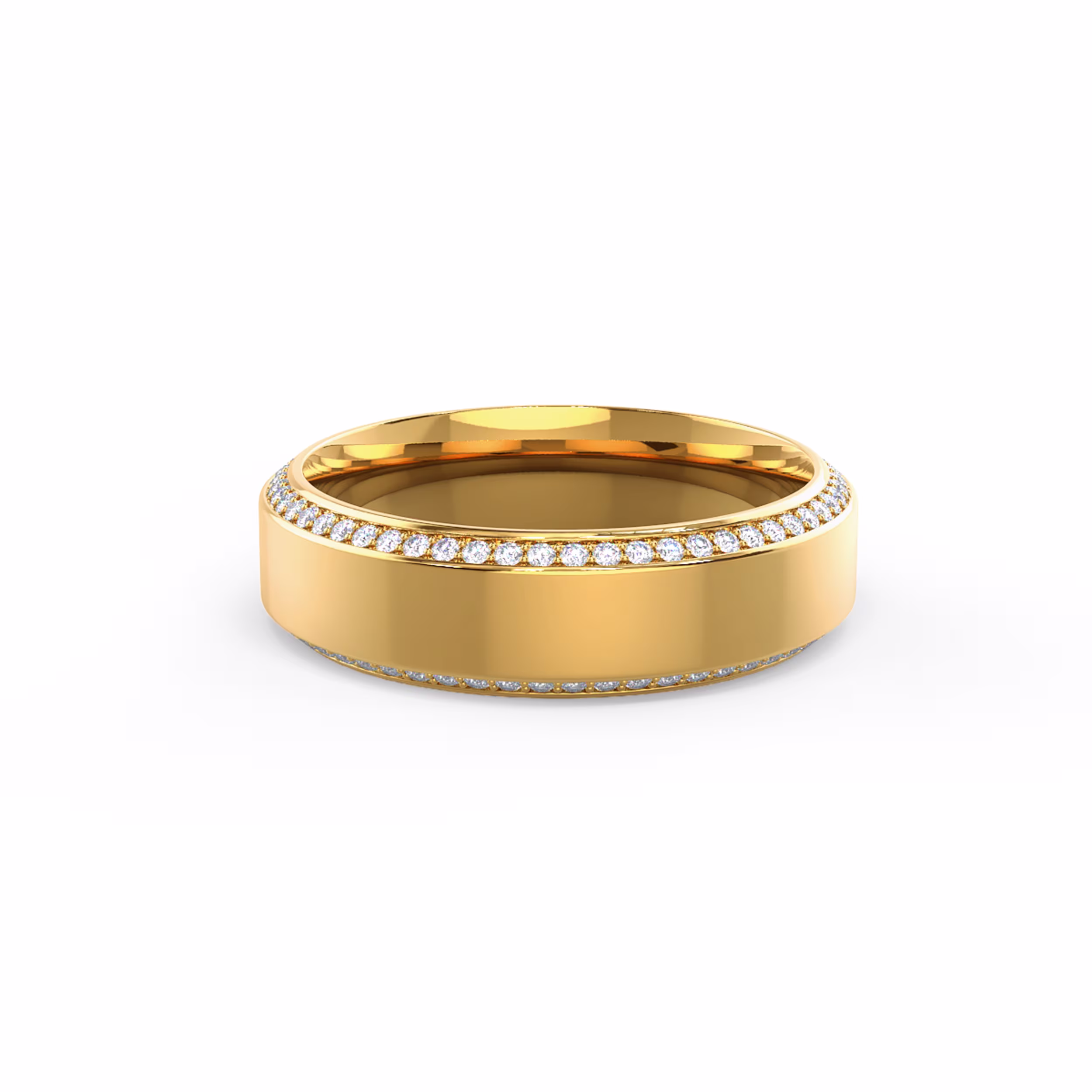 Yellow Gold Wide Beveled Channel Eternity Band featuring Hand Selected Round Lab Grown Diamonds (Main View)