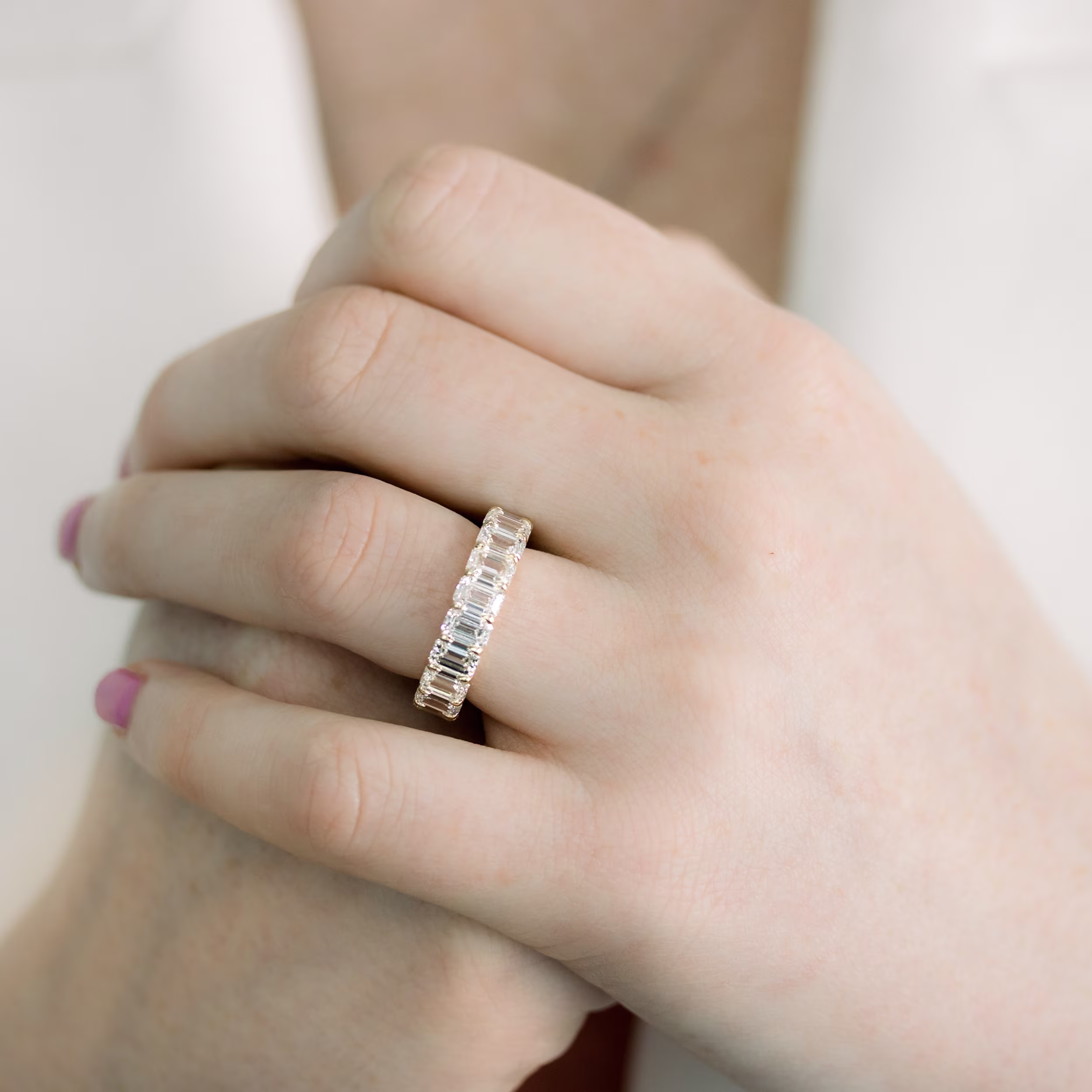 Lab Diamonds Emerald Eternity Band in (Profile View)