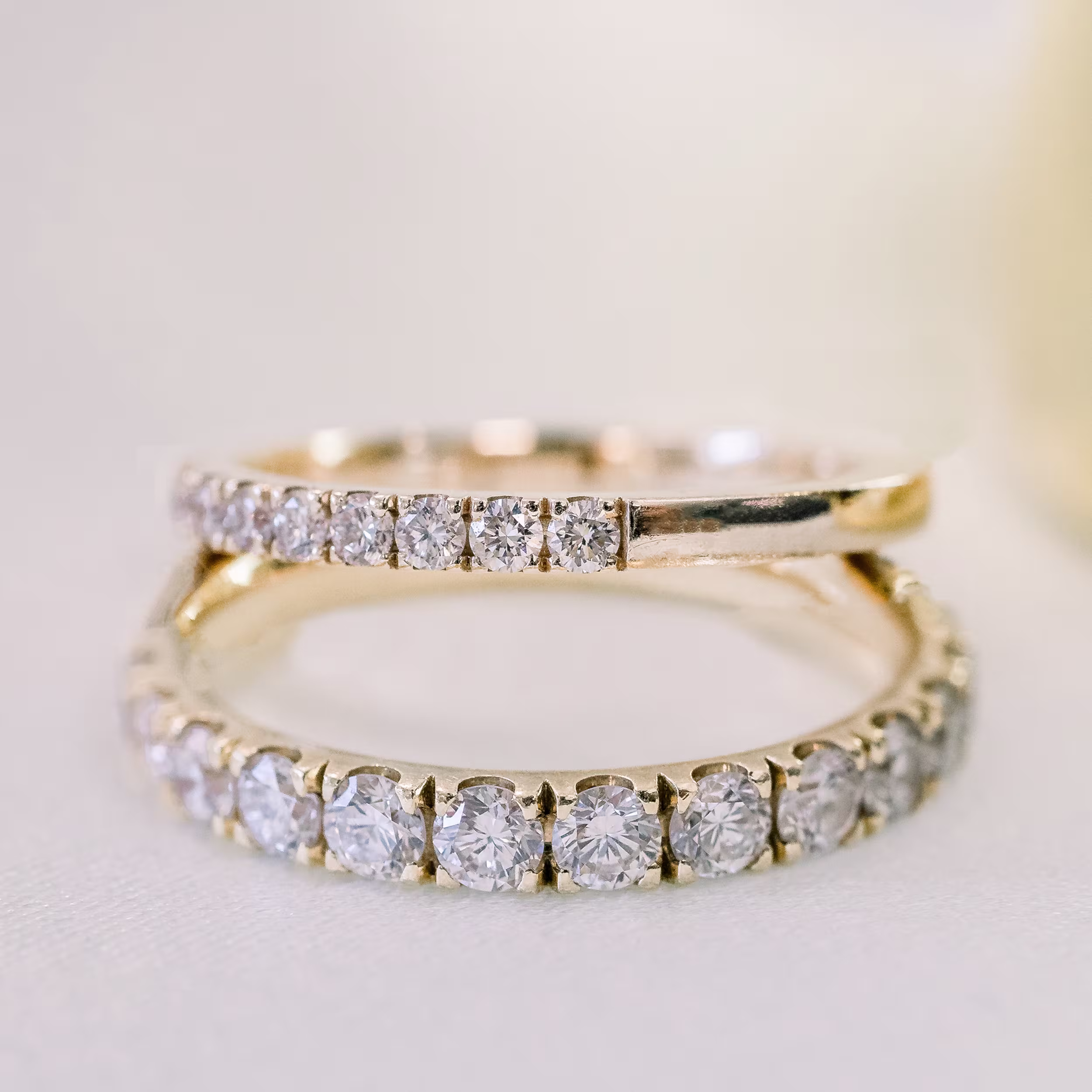 French U Round Eternity Band featuring High Quality Lab Diamonds (Profile View)