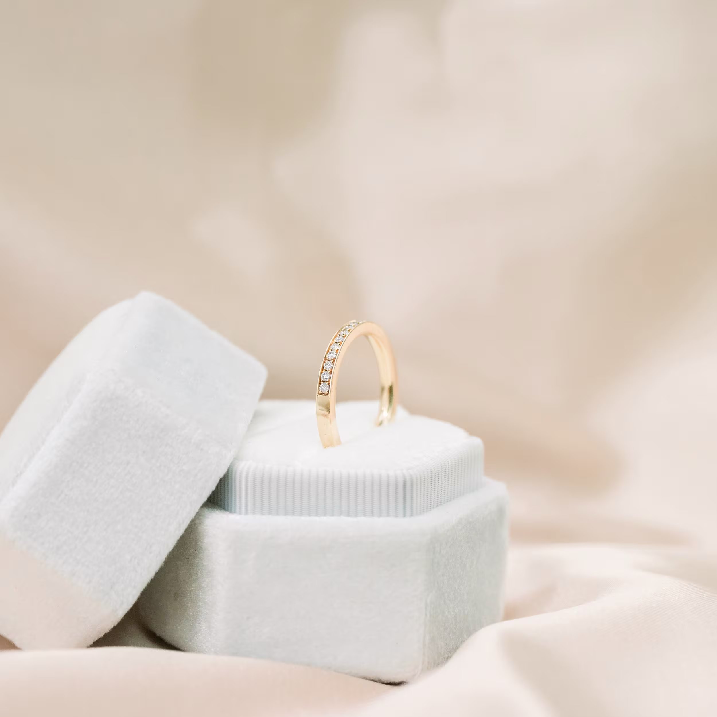 lab diamond channel set half band rose gold