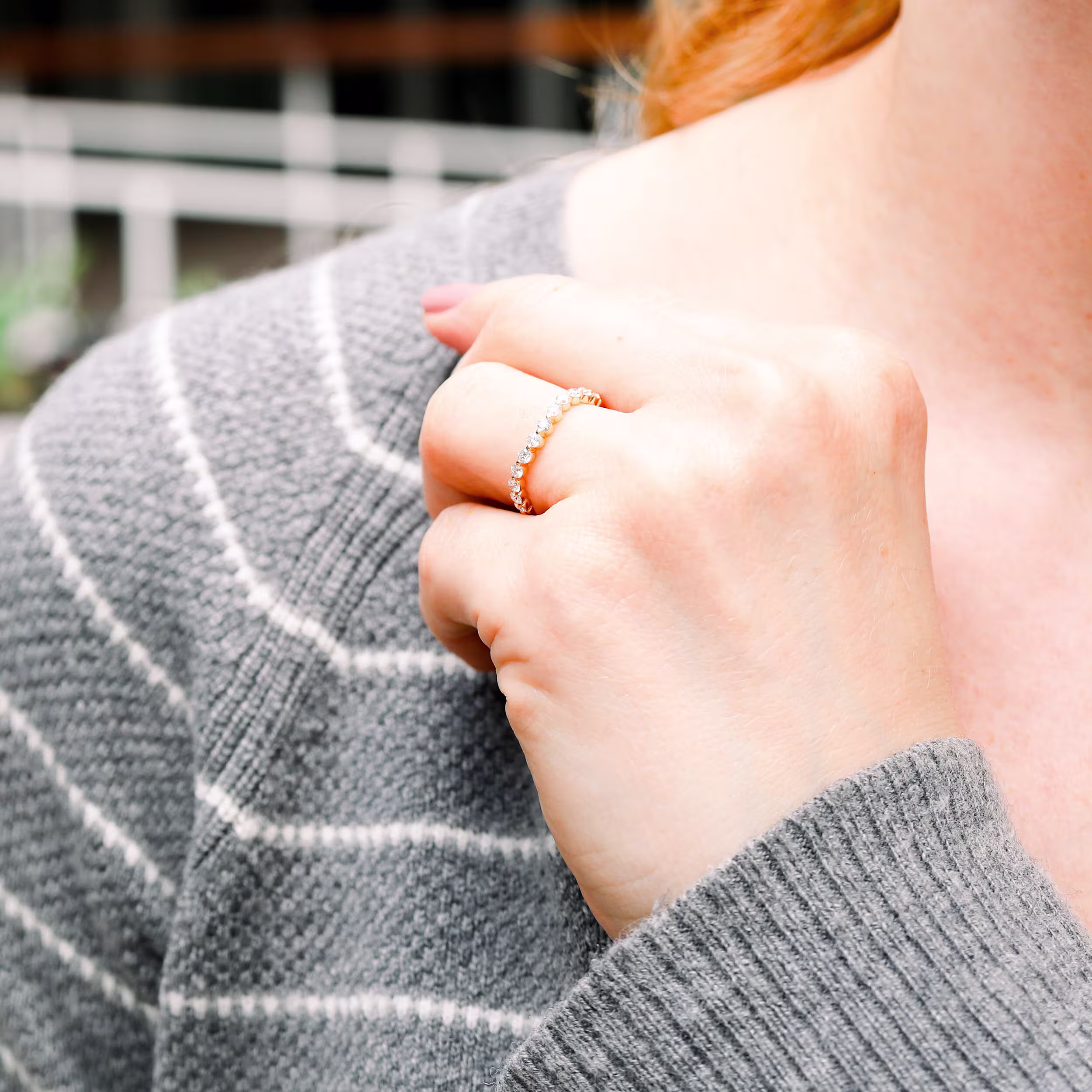 Yellow Gold Custom Nesting Lab Diamond Half Eternity Band on Model Ada Diamonds AD-182