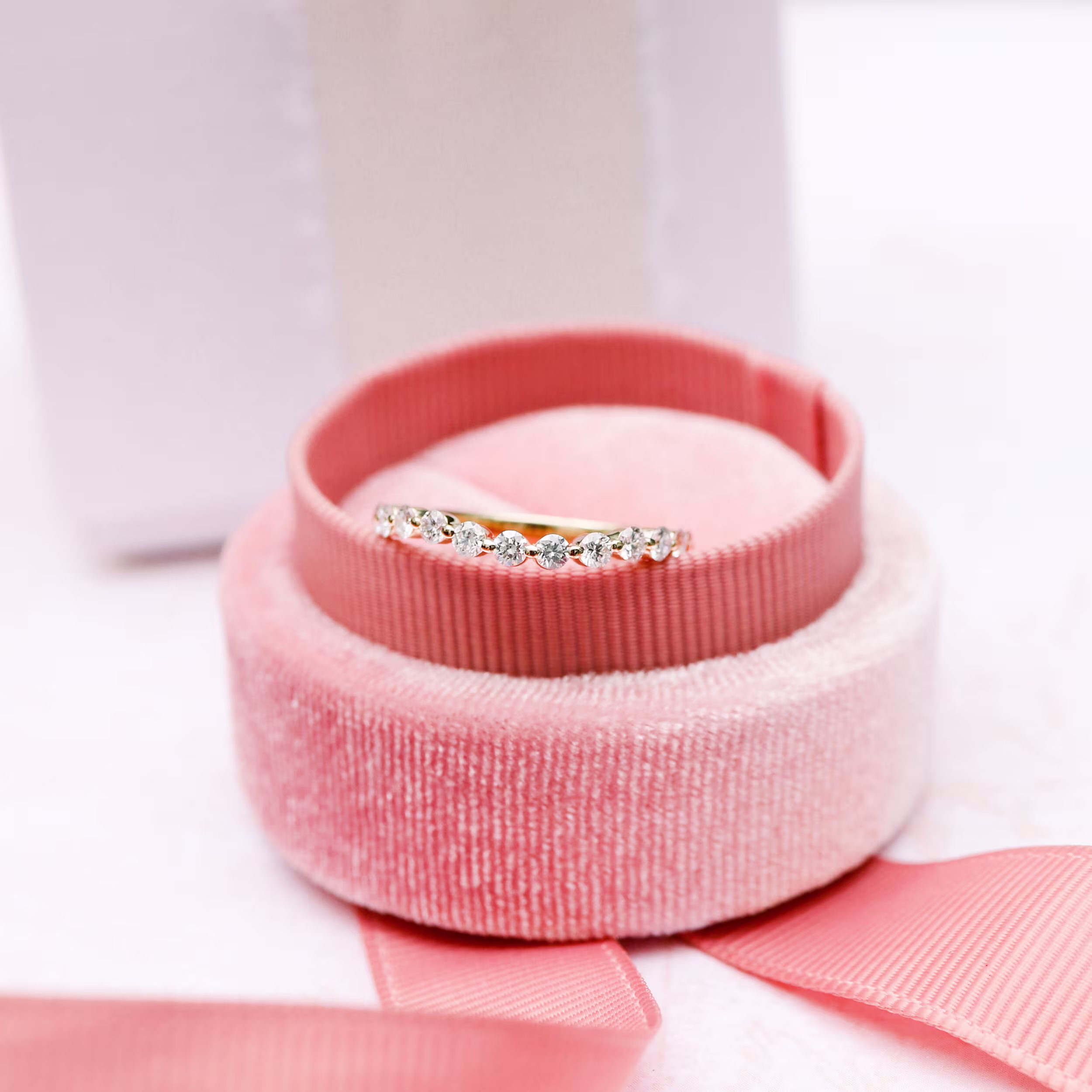 Yellow Gold Custom Nesting Lab Diamond Half Eternity Band on Model Ada Diamonds AD-182