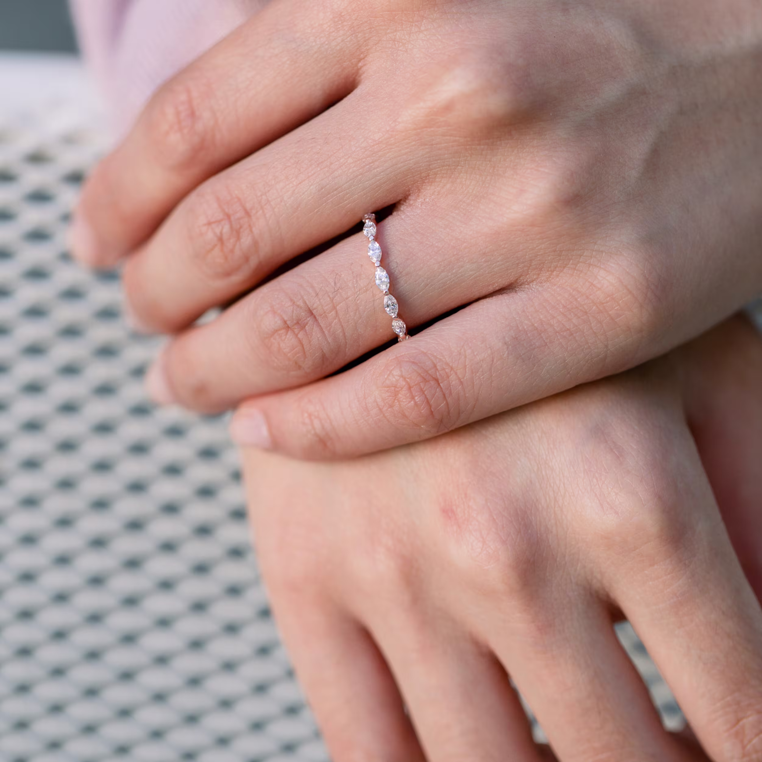 14k Rose Gold Marquise Lab Diamond 3/4 Eternity Band Ada Diamonds Design Number AD-262 on Model