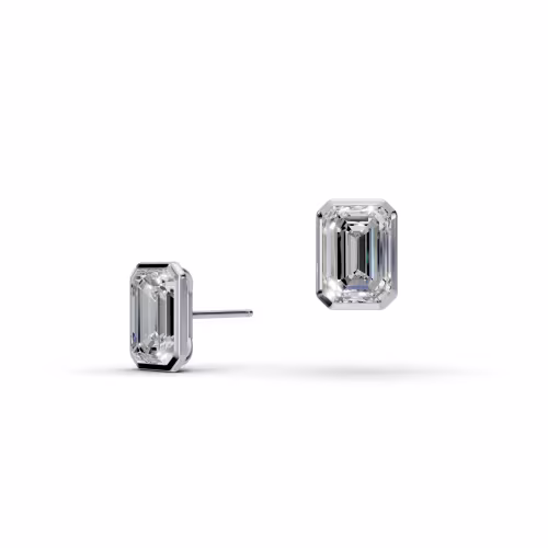 Emerald Cut Bezel Studs in Platinum 4ctw