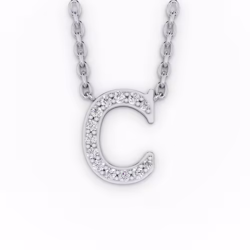 Pave Letter Pendant in 14k White Gold