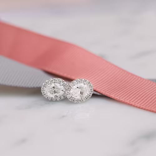 Heavenly Halo Oval Studs in 14k White Gold 1.25ctw