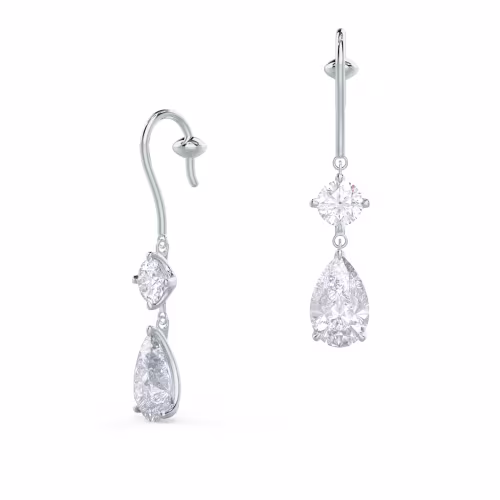 Round and Pear Duet Drop Earrings in 18k White Gold 2.5ctw