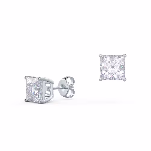 Princess Cut Stud Earrings in 14k White Gold 2ctw