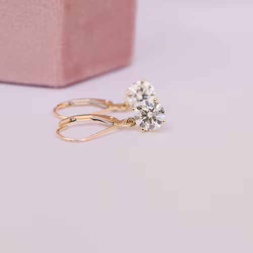 Four Prong Drop Earrings in 14k Yellow Gold 2ctw