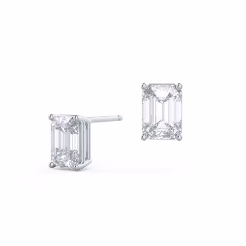 Emerald Cut Stud Earrings in 14k White Gold 2ctw