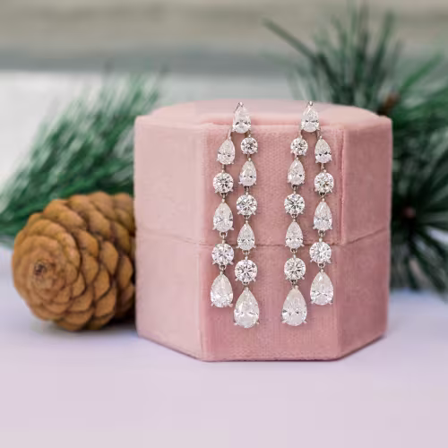 Round and Pear Two Strand Duet Earrings in 18k White Gold 7.5ctw