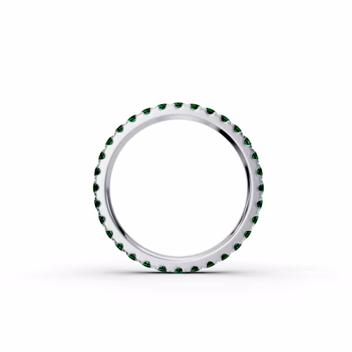 0.8 ctw Synthetic Emeralds set in 18 Karat White Gold Emerald U Pavé Eternity Band (Profile View)