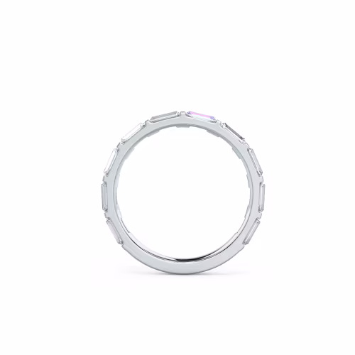 Exceptional Quality 1.1 Carat Synthetic Diamonds Baguette East-West Three Quarter Band in 18k White Gold (Profile View)