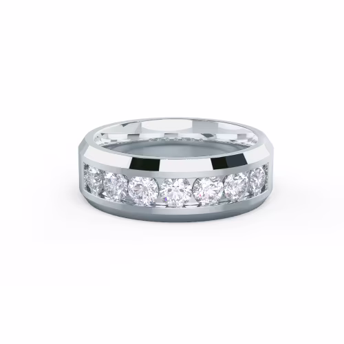 18 Karat White Gold Matte Beveled Channel Round Seven Stone featuring Exceptional Quality 1.4 ct Diamonds (Main View)