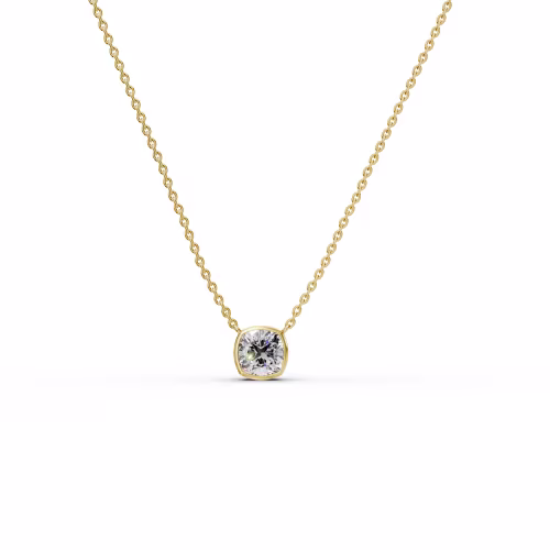 Exceptional Quality 1.5 Carat Man Made Diamonds set in 14kt Yellow Gold 1.5ctw Single Bezel Set Cushion Diamond Pendant in 14k Yellow Gold (Main View)