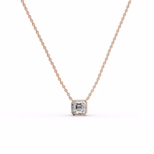 Hand Selected 1.5 ct Man Made Diamonds set in 14k Rose Gold Asscher Floating Bezel Pendant (Main View)