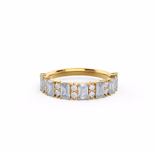 18k Yellow Gold Emerald and Round Half Band featuring 1.6 Carat Diamonds (Main View)