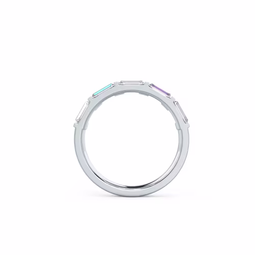 18k White Gold Baguette East-West Five Stone featuring 1.0 Carat Lab Grown Diamonds (Profile View)