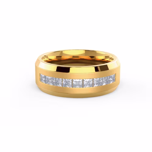 1.0 Carat Diamonds Matte Beveled Channel Princess Half Band in Yellow Gold (Main View)