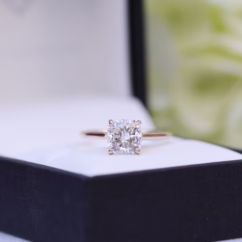 14k Yellow Gold 1.5ct Cushion Lab Created Diamond Trellis Solitaire Ada Diamonds Design AD-336 Artistic