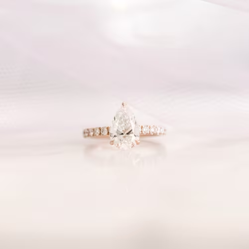 rose gold 1.5ct pear cut pavé lab grown diamond engagement ring ada diamonds design ad 211