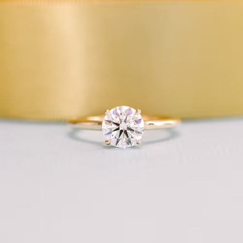 18k Yellow Gold 1.75ct Carat Round Petite Trellis Lab Created Diamond Solitaire Ada Diamonds Design AD-069 Macro