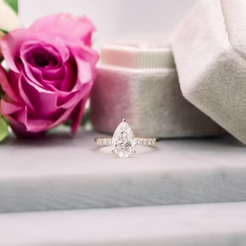 18k yellow gold pear petite lab diamond pavé engagement ring ada diamonds design ad 211 macro