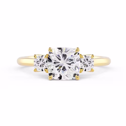 18k Yellow Gold Cushion Three Stone Setting featuring High Quality 2.0 ct Diamonds (Main View)