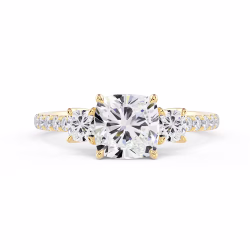 Yellow Gold Cushion Three Stone Pavé Setting featuring 2.0 Carat Diamonds (Main View)