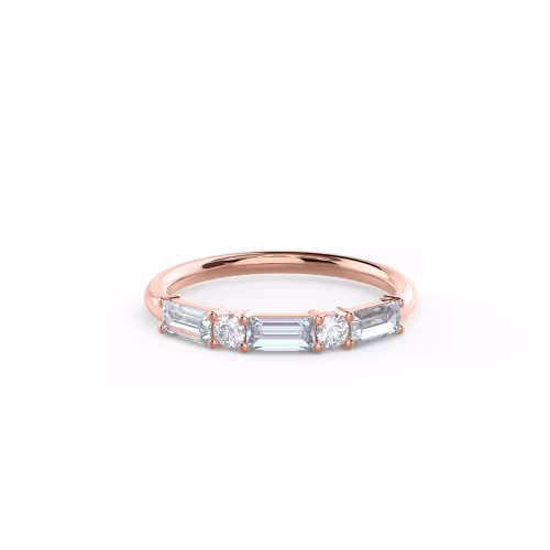 14k Rose Gold Baguette and Round Five Stone featuring Exceptional Quality 0.7 Carat Lab Diamonds (Main View)