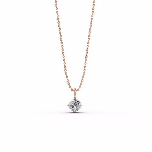 14k Rose Gold Classic Cushion Pendant with Pave Bail featuring 2.05 Carat Created Diamonds (Main View)