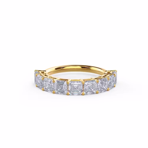 High Quality 2.5 Carat Lab Grown Diamonds Asscher Cut Half Eternity Band in Yellow Gold (Main View)