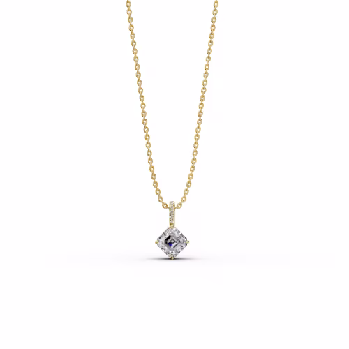 2.05 ctw Lab Diamonds set in 14k Yellow Gold Classic Asscher Pendant with Pave Bail (Main View)