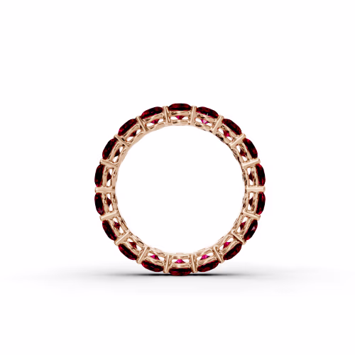 3ctw Round Ruby Prong Set Eternity Band in 14k Rose Gold (Profile View)