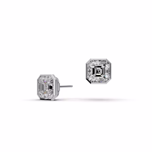 Exceptional Quality 4.0 ct Lab Diamonds 4ctw Asscher Cut Diamond Bezel Stud Earrings in 18k White Gold(Main View)