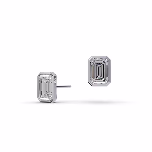 4.0 ct Lab Diamonds Emerald Cut Bezel Studs in 18k White Gold (Main View)
