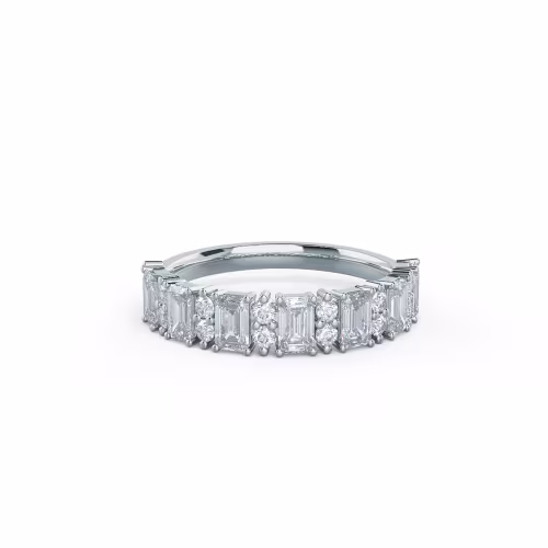 1.6 Carat Lab Diamonds Emerald and Round Half Band in 18 Karat White Gold (Main View)