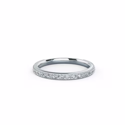 Plain Metal Diamonds set in 18k White Gold Engraved Three Quarter Band (Main View)