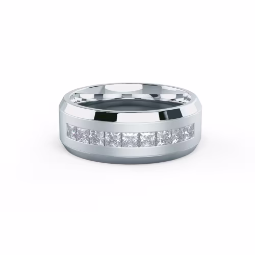 1.0 ctw Synthetic Diamonds Matte Beveled Channel Princess Half Band in White Gold (Main View)