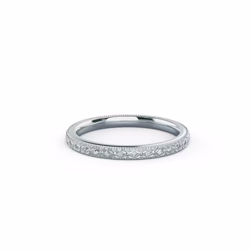 18k White Gold Engraved Eternity Band featuring Hand Selected Plain Metal Lab Grown Diamonds (Main View)