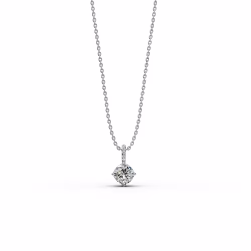 Hand Selected 2.05 Carat Man Made Diamonds set in White Gold 2.05ctw Cushion Cut Diamond Pendant with Pave Diamond Bail in 18k White Gold (Main View)